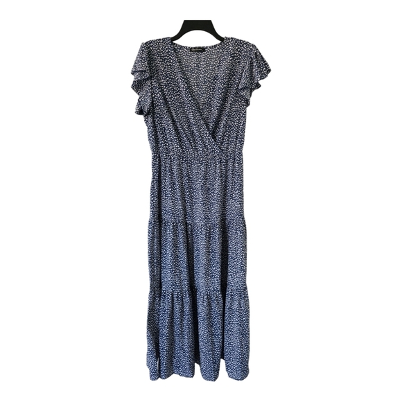 Pretty Garden Maxi Dress Women L Ditsy Floral Flutter Sleeve Cottagecore - Picture 1 of 11